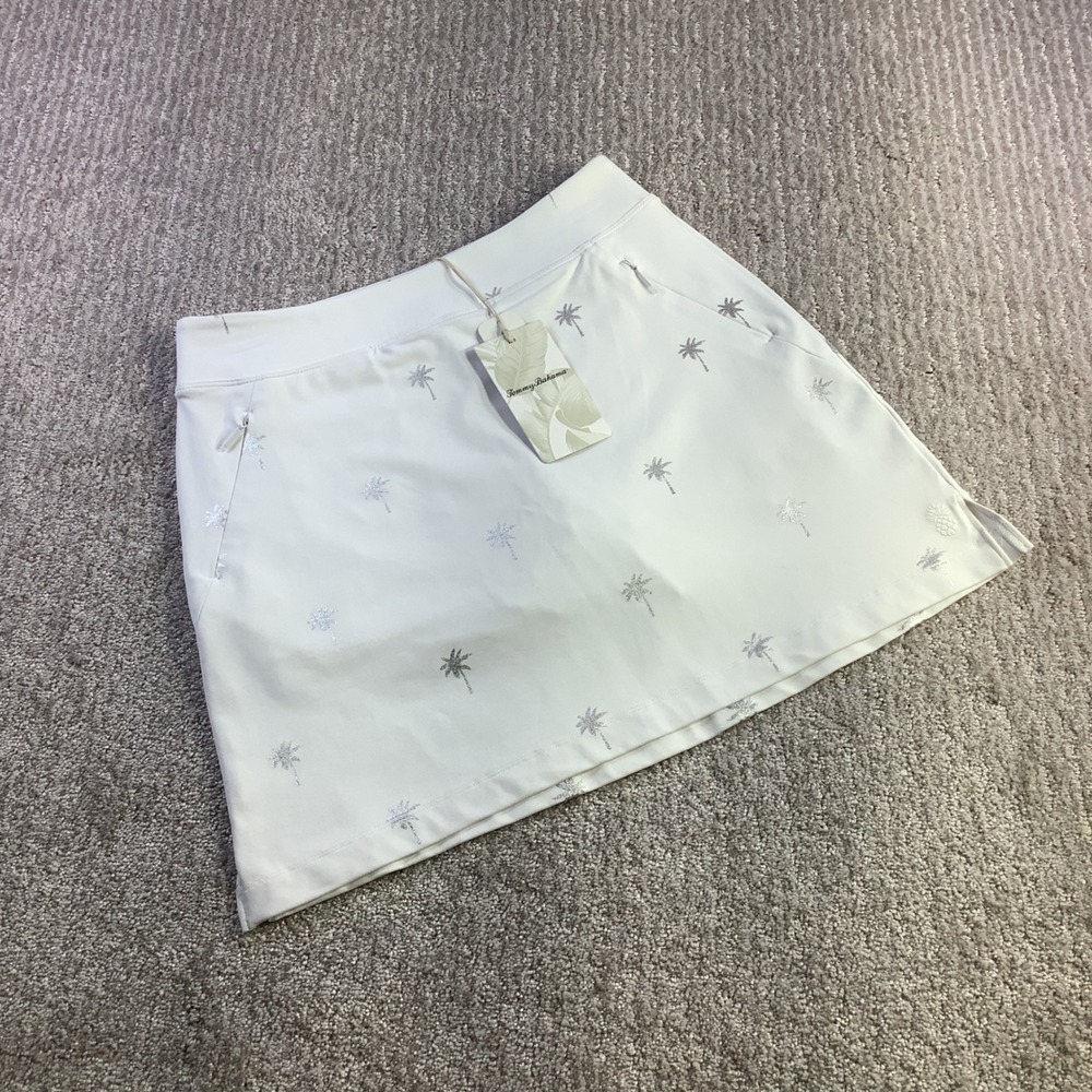 Tommy Bahama Aubrey Beach Daze Skort White Silver Palm Tree IslandZone XXS NWT